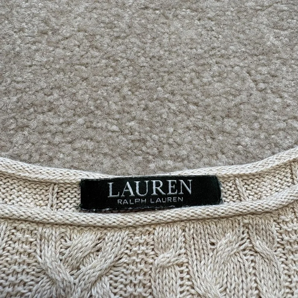 Lauren Ralph Lauren Sweater Womens Small Beige 100% Cotton‎ Cable Knit Boatneck